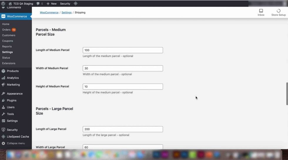 Step 4 - Setting parcel sizes (Essential field) - App Inlet